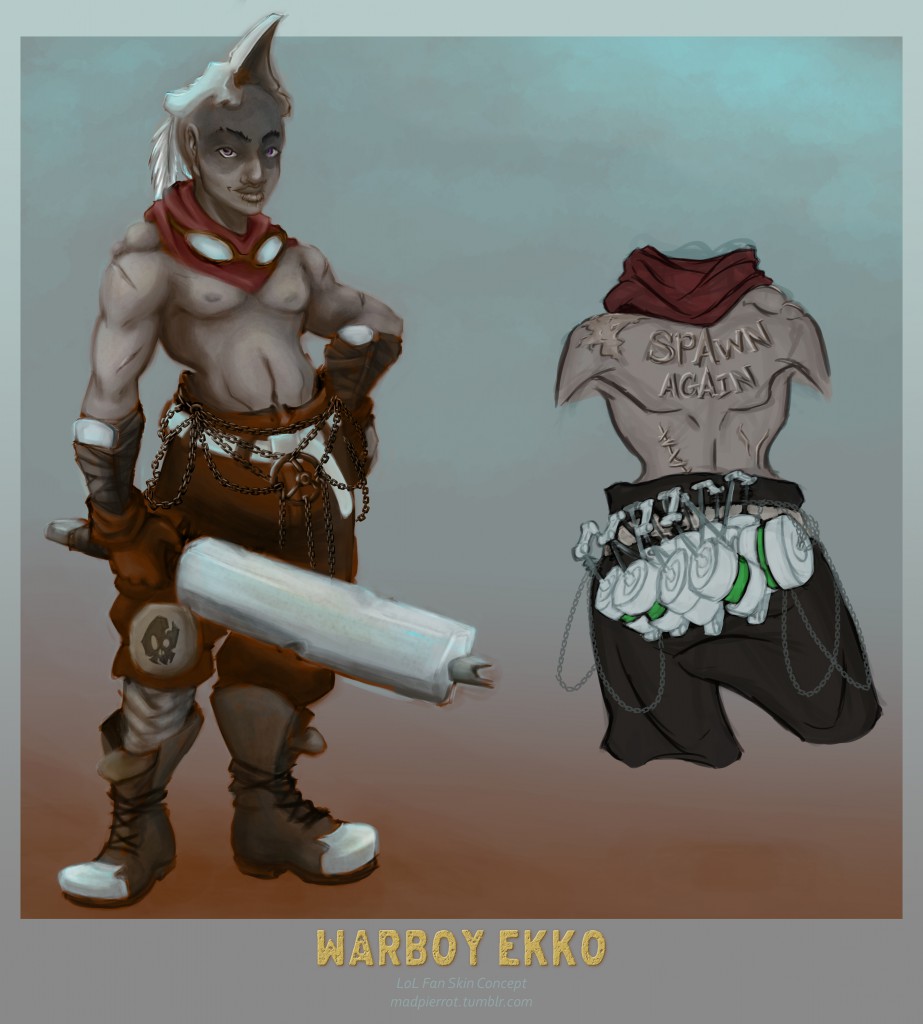 A concept skin design for Ekko from League of Legends based on the warboys from Mad Max: Fury Road.